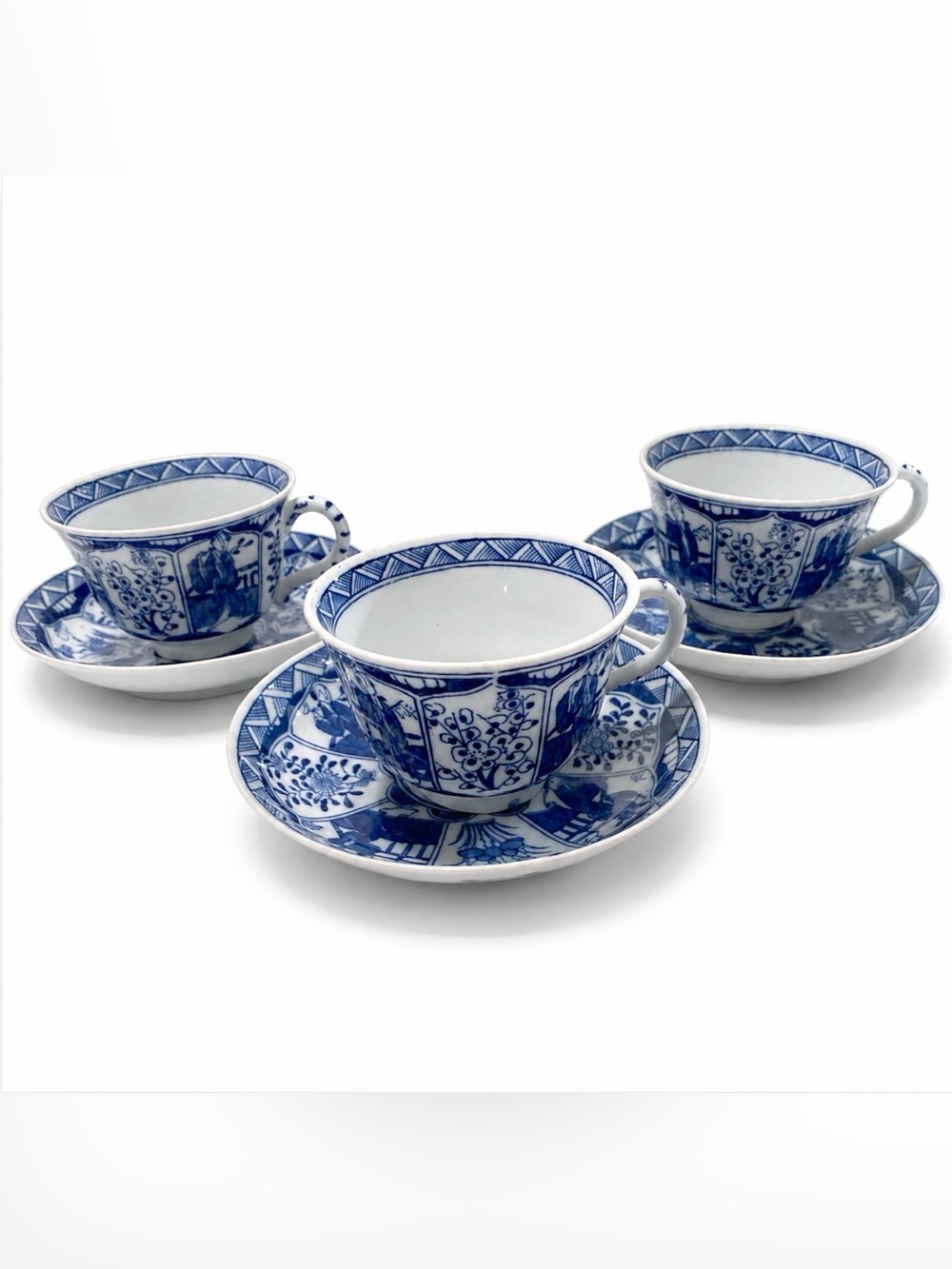 BLUE & WHITE GERMAN CUP AND SAUCER KANGXI REVIVAL 3 cup saucer set Plus (?) READ